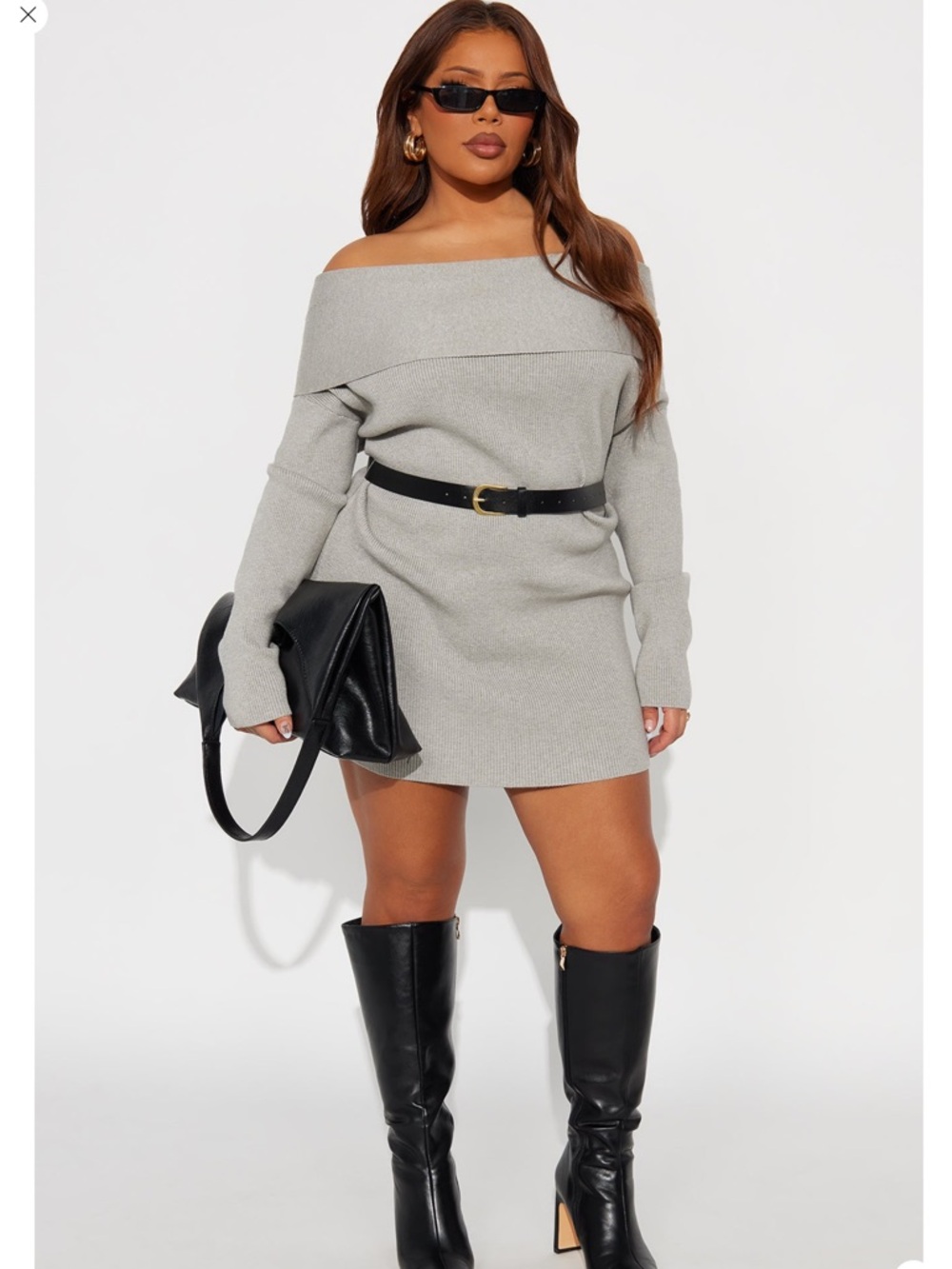 Women's Off-the-Shoulder Ribbed Sweater Dress in Light Gray